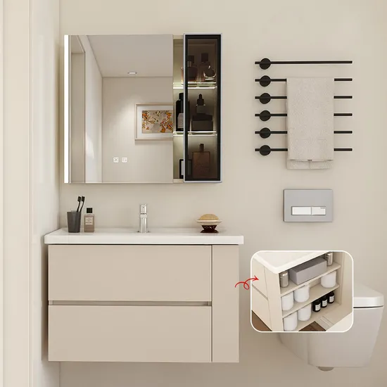 Hot Selling 800mm Bathroom Cabinet Solid Wood Mirror Modern Bathroom Vanity Cabinet