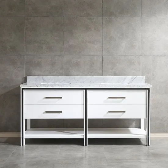 72inch Vietnam Made Fashion White Solid Wood Double Sinks Bathroom Vanity