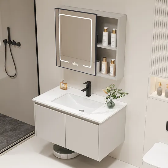 Bathroom Vanity Cabinet with LED Mirror Customizable Wash Basin Wall Mounted Medicine Cabinets with Storage