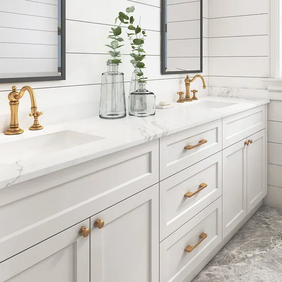 PA Bathroom Furniture Luxury Double Basin Vanity Sink PVC Storage Bathroom Cabinet