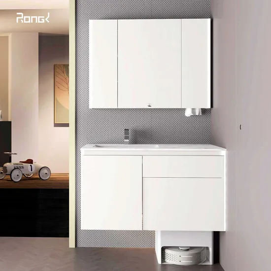 with Robot Vacuum Cleaner Custom Durable Solid Wood and Seamless Splicing Countertops Floating Timber Vanity Oak Wood Bathroom Vanities