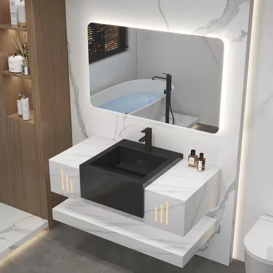 Best Price Design Rock Slate Basin Bathroom Cabinets with LED Mirror