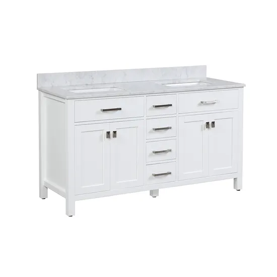 60inch Elegant Bathroom Vanity with Double Sinks Carrara White Marble Cheaper