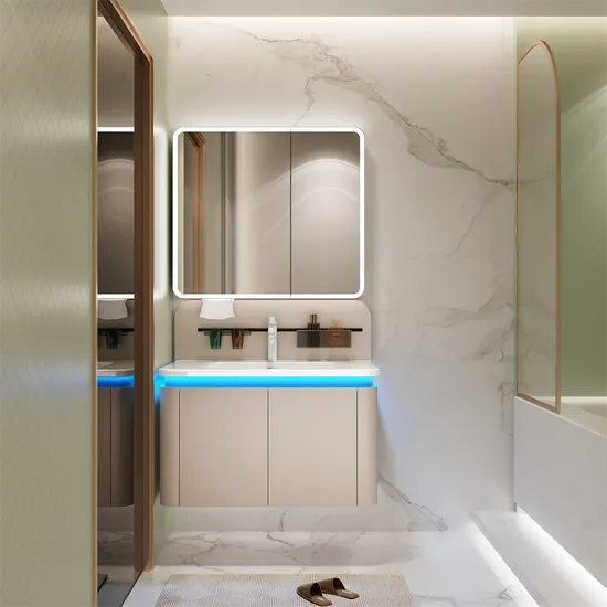 Multi-Layer Wood Hotel Use Bathroom Cabinet with Washhand Basin