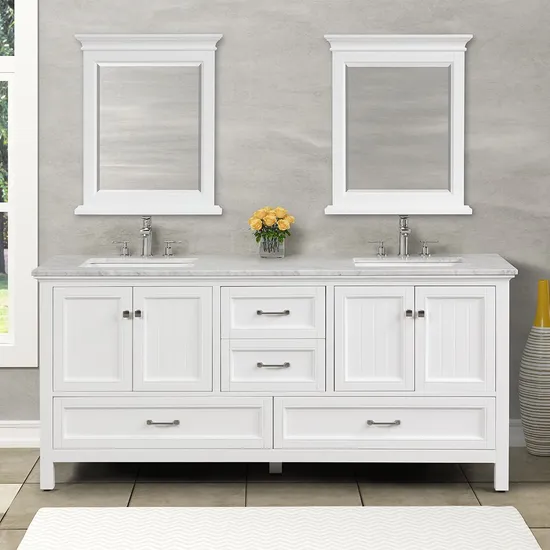 72-Inch Elegant White Bathroom Vanity with Marble Countertop & Double Sink