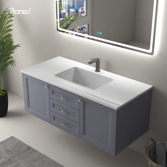 American Style Customized High Quality Sanitary Vanity Set Shaker Design Grey Wooden Cabinet Restroom Furniture