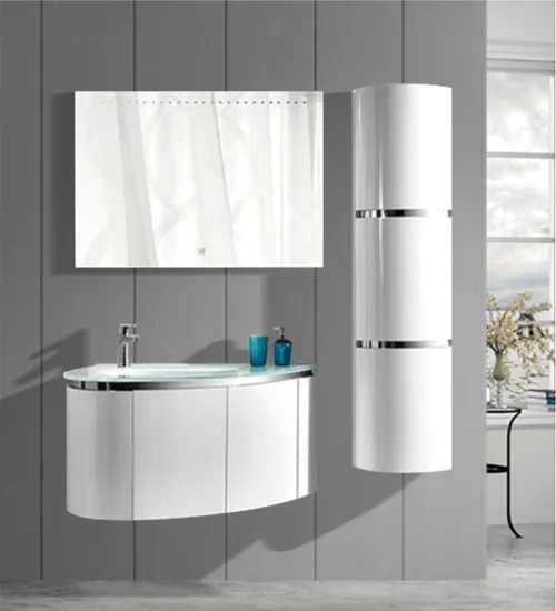 White Morden PVC Wall Hung Basin with Bathroom Cabinet with Glass Basin