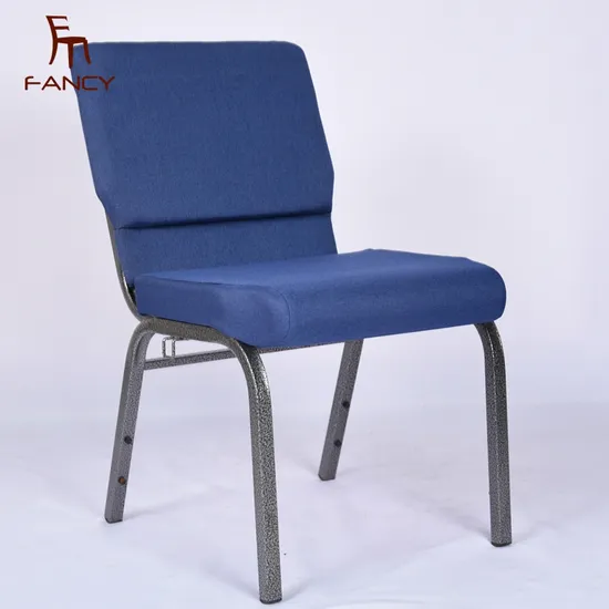 Wholesale Factory Upholstered Theater Chair Navy Blue Fabric Metal Legs Church Chairs