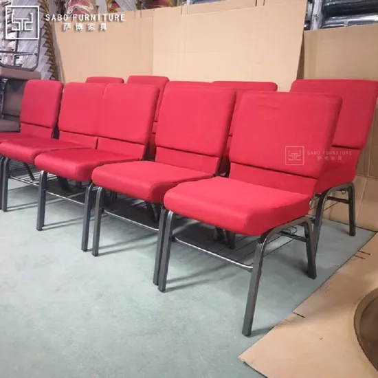 Factory Wholesale Cheap Stackable Upholstered Metal Interlocking Theater Price Chairs for Auditorium Furniture Thick Padded Cushion with Book Rack Church Chair