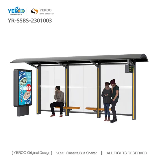 Outdoor Street Steel Bus Stop Shelter with Standing Light Box