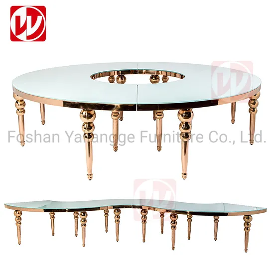 Circle Moon Round Event Table Luxury Crescent Serpentine Table Gold Stainless Steel MDF Wedding Party Tables