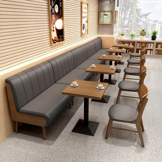 Factory Wholesale Orange Leather Restaurant Booth Seating Wooden Restaurant Furniture Set