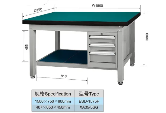 1.5 Meter Metal Garage Heavy Duty Workbench with 3 Drawers