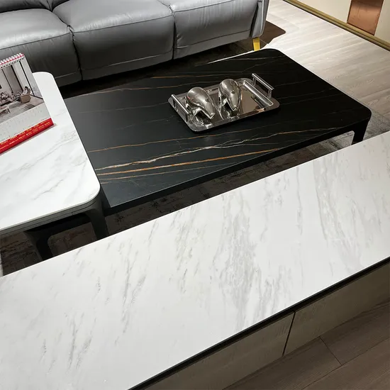 Sleek Marble Coffee Table with Unique Corian Design Features
