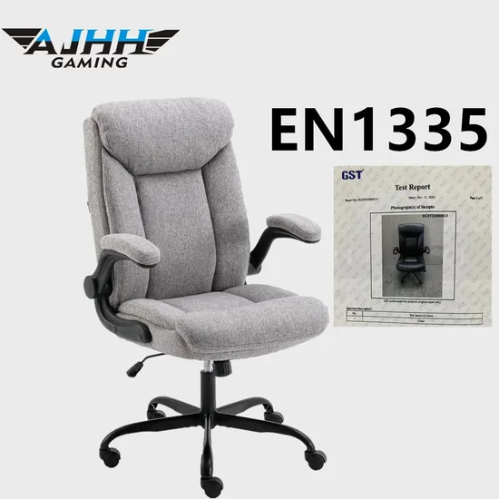 Grey Melange Fabric Office Chair Wood Office Working Chair Boss Chair