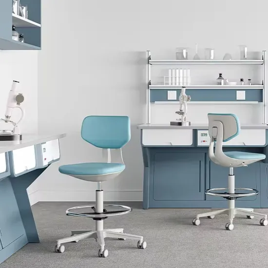 Lab Furniture Fabric Leather Bar Stool Reclining Dental Stool ESD Laboratory Chair with Footring
