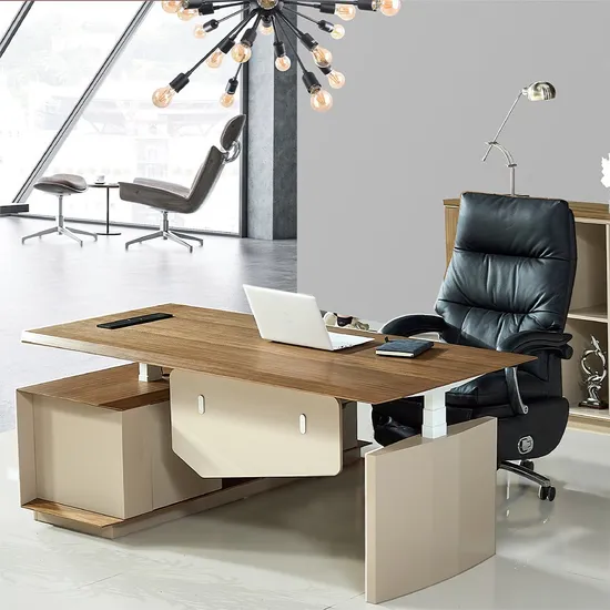 New Design Natural Color Adjustable Office Boss Table with Extension Table