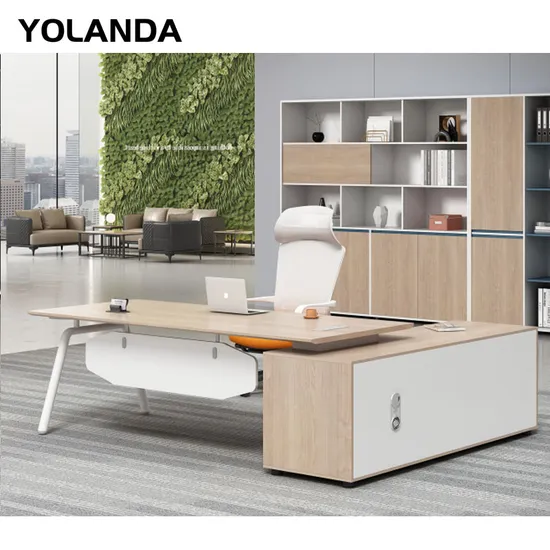 Yolanda Cheap High-End Luxury Office Furniture White L-Shaped Expandable with Drawers CEO Management Office Executive Desk
