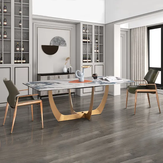 Home Furniture Living Room Stainless Steel Dining Table Fiberglass Dining Table Set