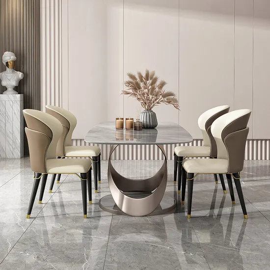 Stainless Steel Carbon Rock Plate White Dining Table Set 6 Seater
