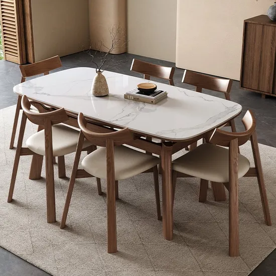Retractable Solid Wood Rock Board Simple and Luxurious Dual-Purpose Folding Dining Table