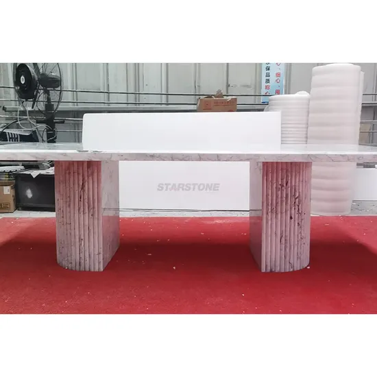 Starstone Italy Marble Top Stone Carrara Bianco White Marble Rectangle Modern Design Pedestal Dining Table