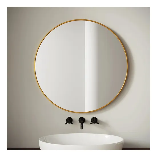 Wholesale Home Decor Rose Gold Round Shape Bathroom Vanity Mirror with High-Definition Explosion-Proof Wall Mounted Tile Metal Aluminum Frame Thickness Edge
