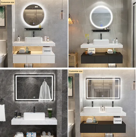 China Factory MDF Wood Countertop Customizable Bathroom Mirror Vanity Wash Basin Cabinet