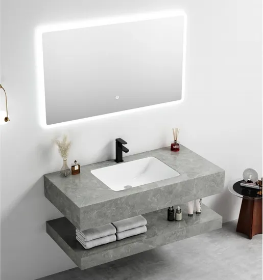 Hotel Bathroom Cabinet Chaozhou Factory Sanitaryware Wash Basin Rock Plate Cabinet