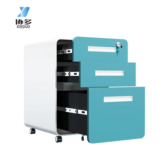 Classic Steel Metal Blue Mobile Wheels 3 Drawer File Cabinet School Office