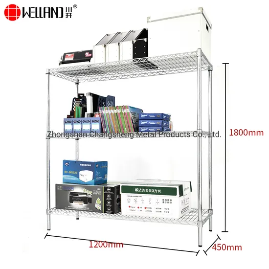 Freestanding 3 Layers Wire Shelf Type Multifunction Metal Office Storage Units