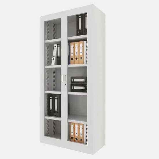 Glass Door Four Adjustable Layers Metal Archive Storage Cabinet