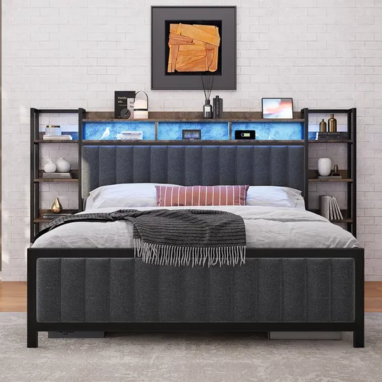 Willsoon Queen Bed Frame with Storage Headboard Platform Bed Full Size Bedroom Furniture