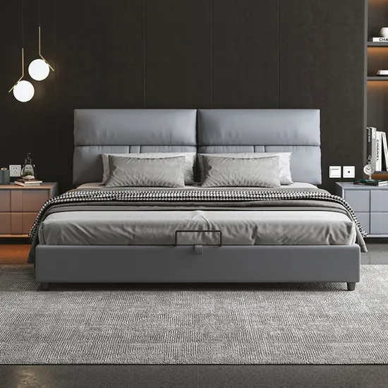 Simple Modern Nordic Genuine Leather Upholstered Tatami Master Bedroom Storage Wedding Bed