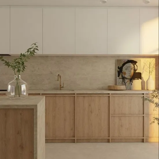 Cbmmart Cheap Kitchen Cabinets Melamine L-Shaped Unit with Granite Countertop