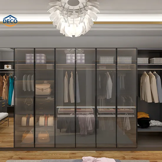 Factory Customized Modern Black Wardrobe Closet Organizer 7 Grid Walking Into The Glass Showroom Cabinet Cloakroom