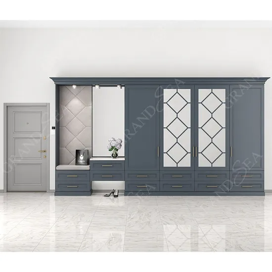 Deep Blue Modern Design Freestanding Large Storage Wardrobe Closet with Mirror