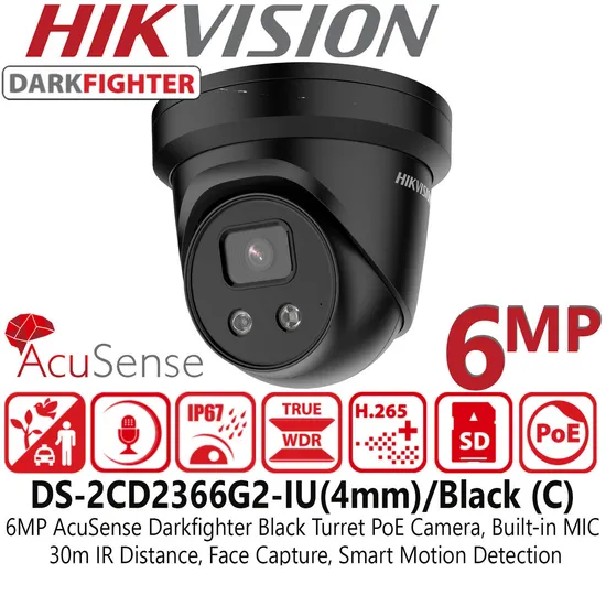 Hikvision OEM 6 MP Acusense Fixed Turret Network Camera Ds-2CD2366g2-I (U)