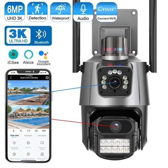 Hongtu 6MP Outdoor Waterproof Wireless Smart Ai Security Dual Camera