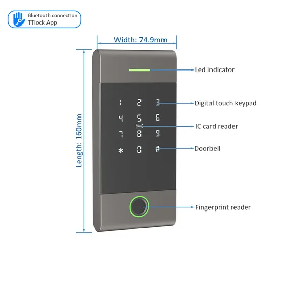 IP66 Waterproof Bluetooth Ttlock APP Smart Card Fingerprint Digital Access Control Reader