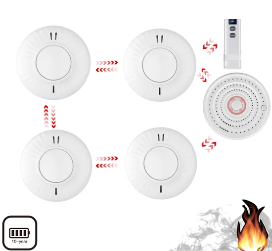 Wireless Interconnectable Photoelectric Smoke Alarm with 10 Year Battery Easy DIY Setup