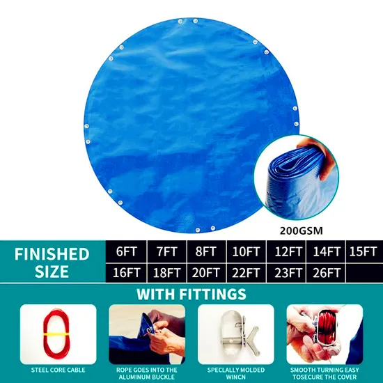 200GSM UV Resistance PE Double Coated Waterproof Solar Tarpaulin Winter and Sunmmer Round Pool Cover (round 366cm, 420cm, 460cm, 520cm, 560cm)