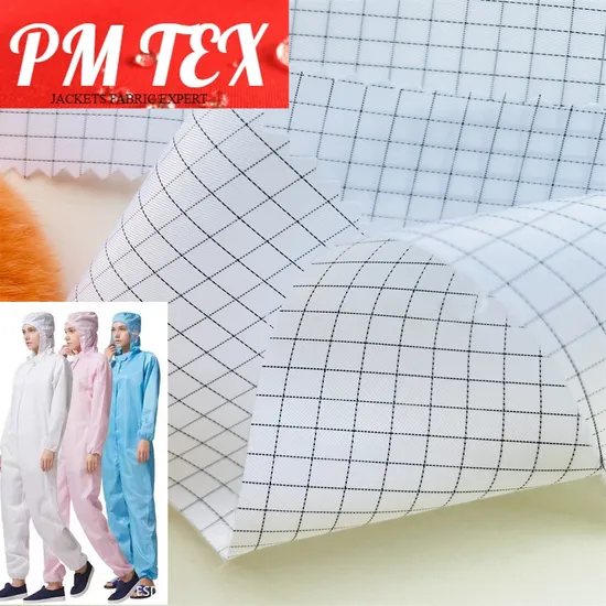 Smooth ESD 5mm Grid Antistatic Polyester Taffeta Textile Fabric for Cleanroom Suits