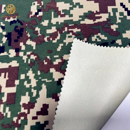 Durable Camouflage Print Nylon Fabric with PTFE Film and Nylon Tricot Fabric Compound for Hardshell