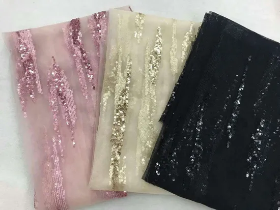 Factory Professional Luxury Polyester Sheer Bridal Tulle Sequins Embroidery Fabric
