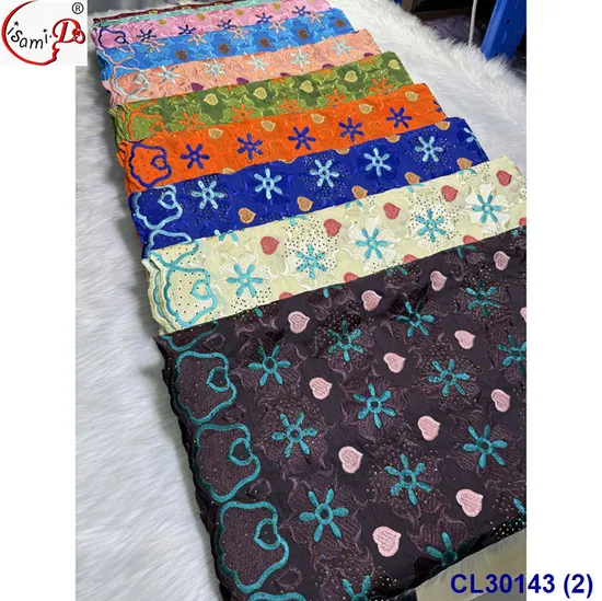 Factory Low Price 100% Cotton Swiss Voile Lace Nigerian Embroidered Dubai Laces with Stones for Dress