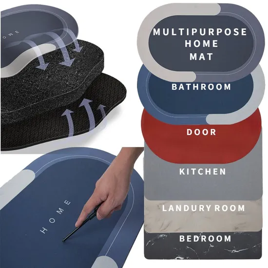 Wholesale Super Absorbent Fast Drying Anti Slip Cheap Custom Rubber Diatomite Bathroom Mat Bath Rug