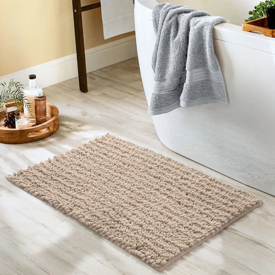 Soft Chenille Bath Mat Bathroom Rug, Non Slip Absorbent Shower Mats, Washable Shaggy Bathtub Bath Rugs Room