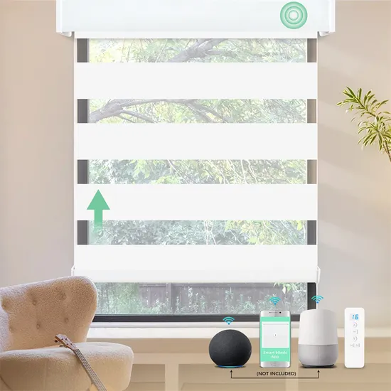 Indoor Electric Automated Motorized Smart Remote Battery Window Blackout Zebra Shade Blinds