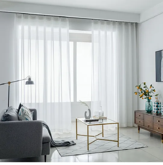 Transparent White Gauze Solid Color Curtain for Bedroom Living Room Carborundum Cloth